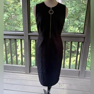 Calvin Klein Charcoal Midi Sheath Dress with Gold Zipper